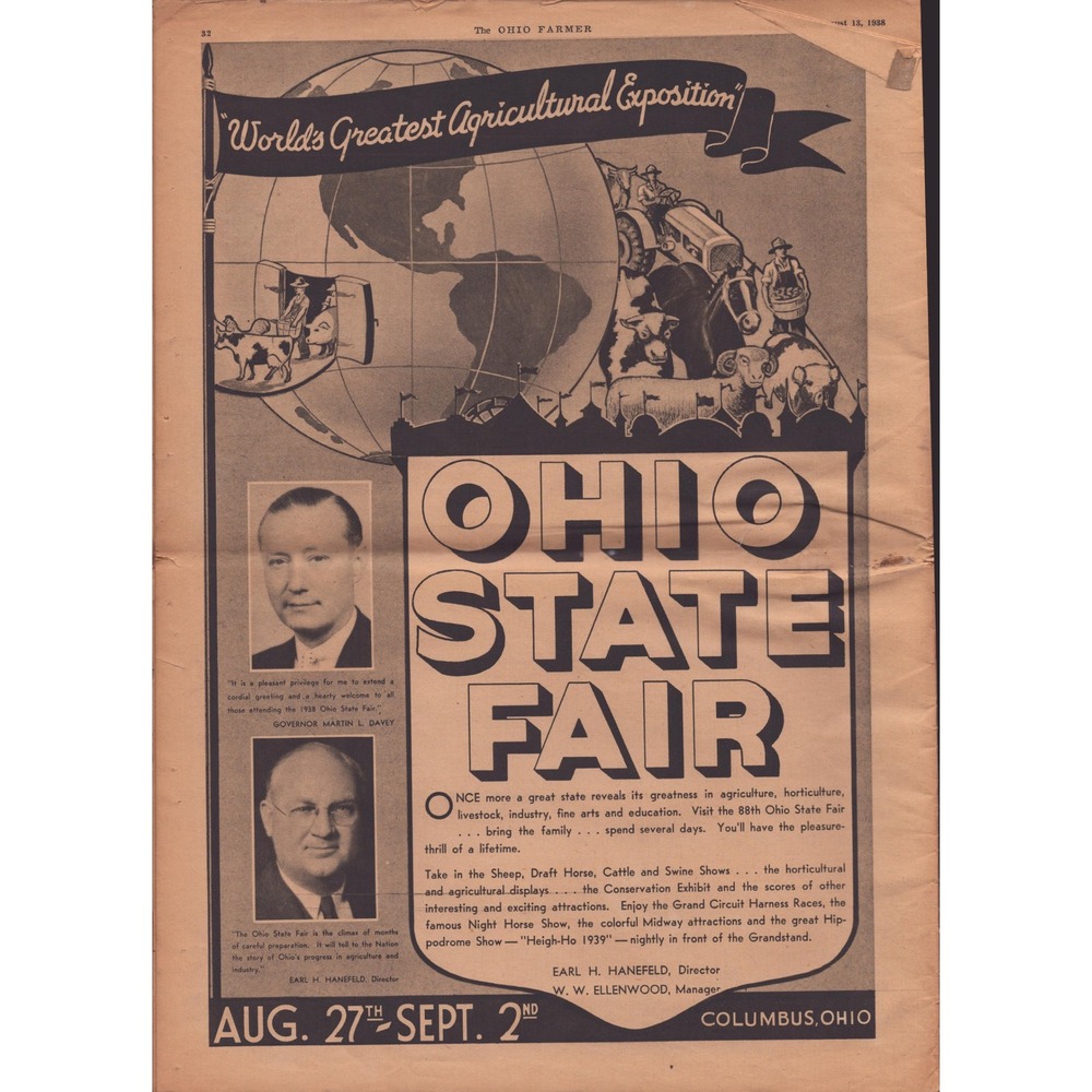Vintage The Ohio Farmer Magazine August 13 1938 Ohio State Fair Ad Corn Hybrid - Picture 2 of 2